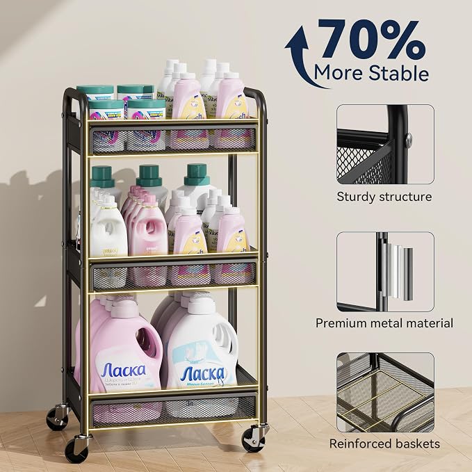 YASONIC 3 Tier Rolling Cart – Metal Utility Storage Carts - Image 4