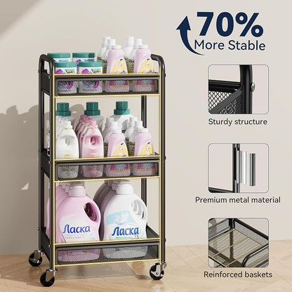 YASONIC 3 Tier Rolling Cart – Metal Utility Storage Carts - Image 4