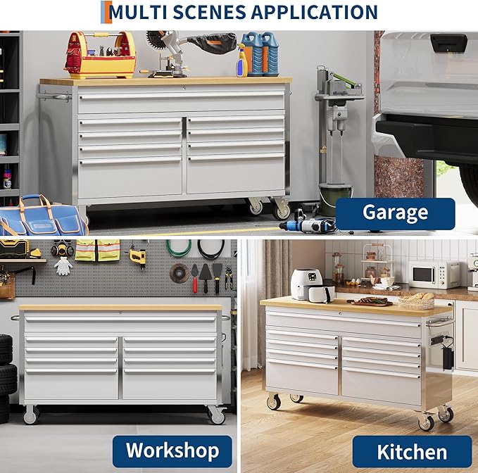 61 in Tool Chest, Tool Box Mobile 9 Drawers Storage Rolling Cabinet - Image 4