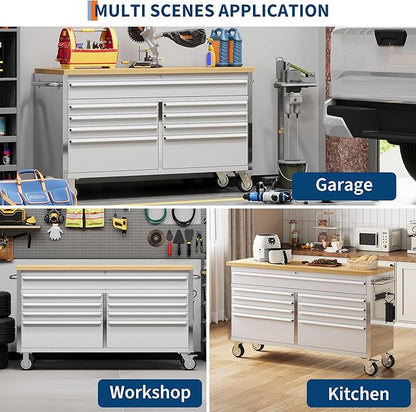 61 in Tool Chest, Tool Box Mobile 9 Drawers Storage Rolling Cabinet - Image 4