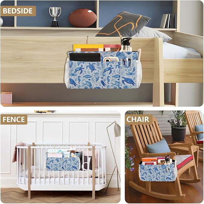 Ink Blue Turtles Fish Crabs Bedside Caddy - Image 8