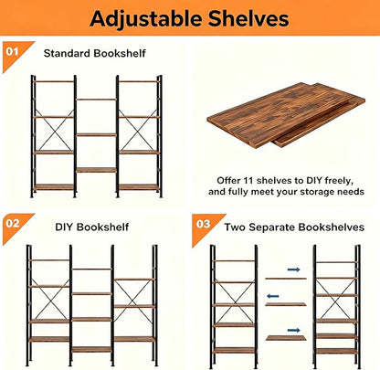 HealSmart Triple Column 4 Tier Bookshelf, Industrial Bookcase - Image 6