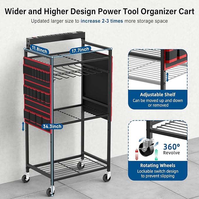 JUNNUJ Garage Large Power Tool Organizer Cart - Image 6