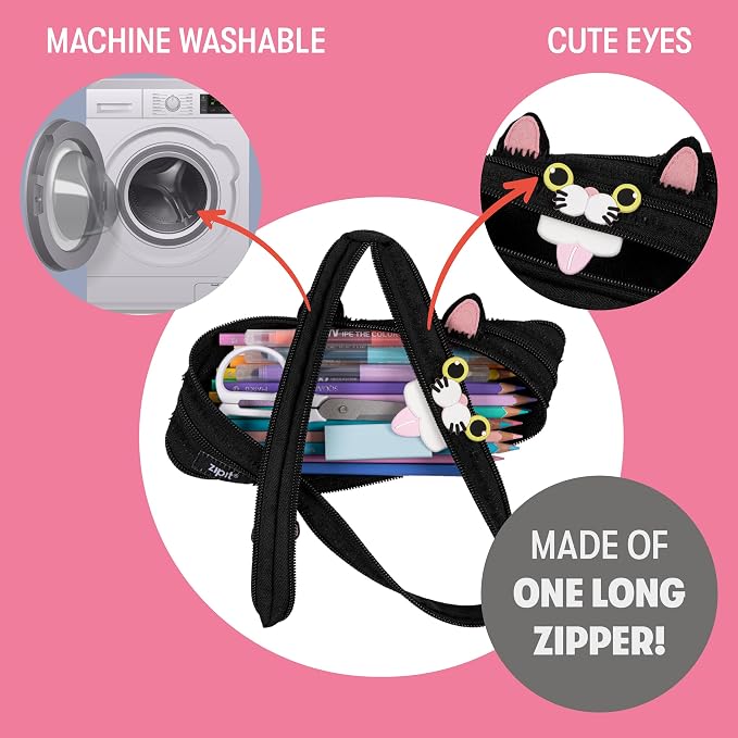 ZIPIT Cat Pencil Case for Girls, Cute Zipper Pouch for Kids Teens, Stationery - Image 3
