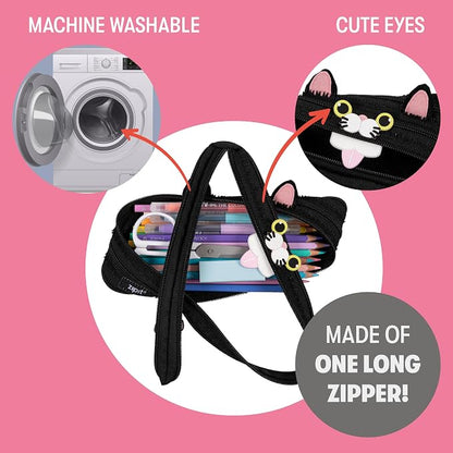 ZIPIT Cat Pencil Case for Girls, Cute Zipper Pouch for Kids Teens, Stationery - Image 3