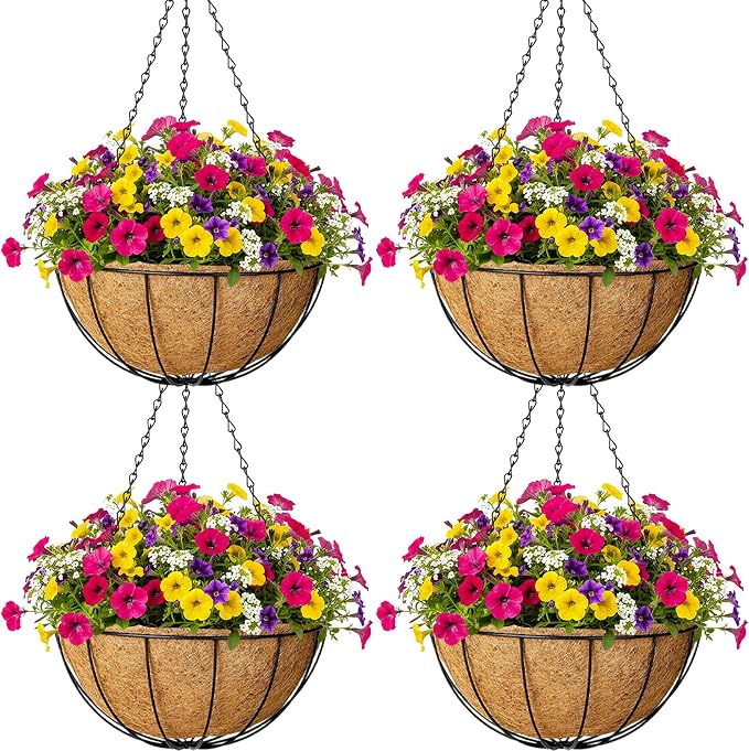 4pcs 16 inch Metal Hanging Baskets Round Wire Plant Stand by SMYAXUNW