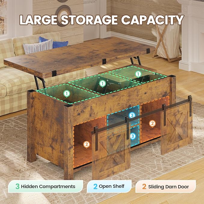 SEDETA Lift Top Coffee Table, 4 in 1 Convertible Coffee Tables - Image 4