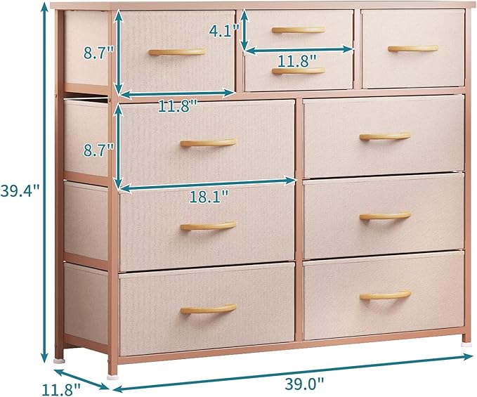 LUMTOK 10 Drawers Dresser with Fabric Bins - Image 3