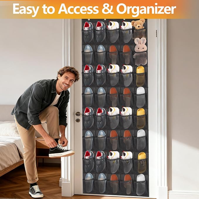 Over The Door Shoe Organizer, 40 Large Mesh Pockets Hanging Shoe Rack Organizer - Image 7
