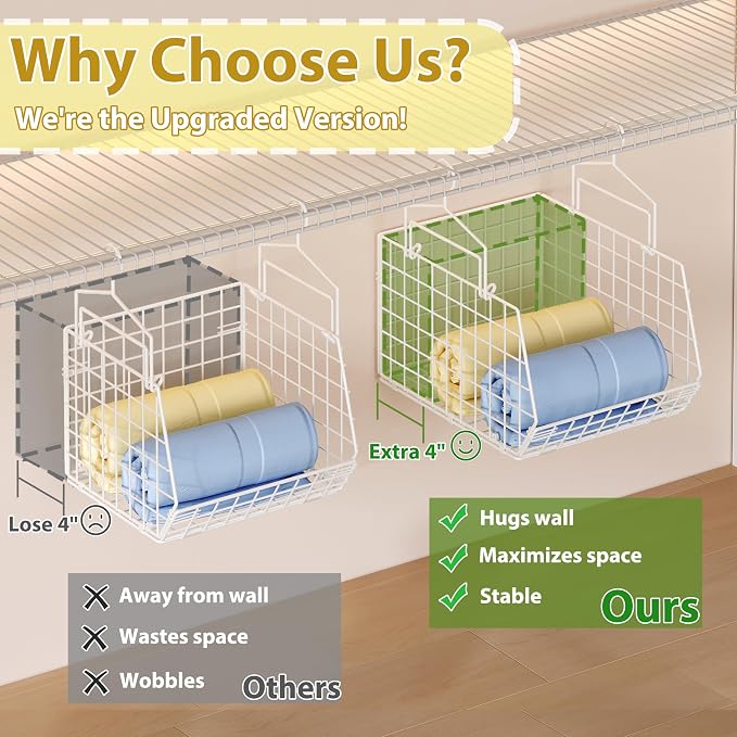 6 Tier Extended Depth Hanging Closet Organizer, Closet Storage Hanging Shelves - Image 4