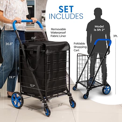 SereneLife Small Compact Folding Shopping Cart - Image 3