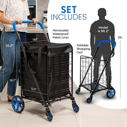 SereneLife Small Compact Folding Shopping Cart - Image 3