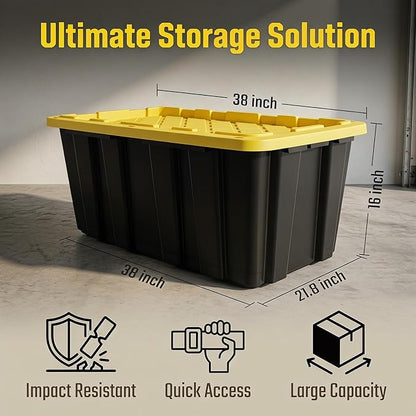 40 Gallon Stackable Lidded Plastic Storage Bins, 2 Pack Black Yellow | Snap - Image 7
