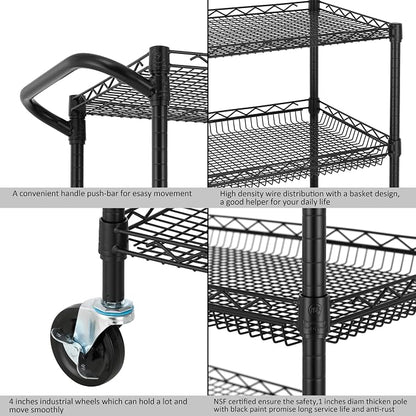 Finnhomy 3 Tier Heavy Duty Commercial Grade Utility Cart, Wire Rolling Metal - Image 6