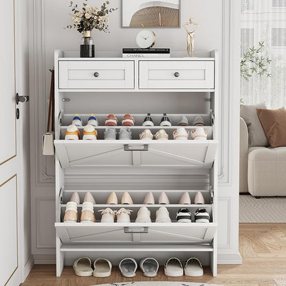 Shoe Cabinet with 2 Flip Drawers & 2 Top Drawers, Hidden Slim Shoe Rack - Image 8
