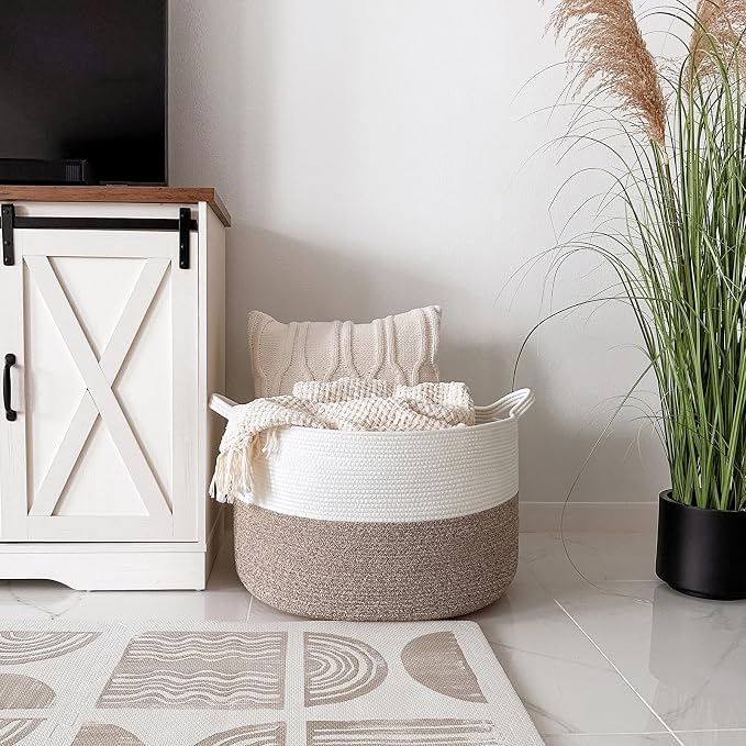 INDRESSME XXXLarge Cotton Rope Basket 21.7" x 21.7" x 13.8" Woven Baby Laundry - Image 5