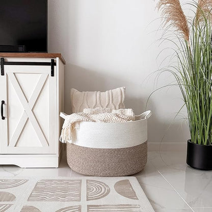 INDRESSME XXXLarge Cotton Rope Basket 21.7" x 21.7" x 13.8" Woven Baby Laundry - Image 5