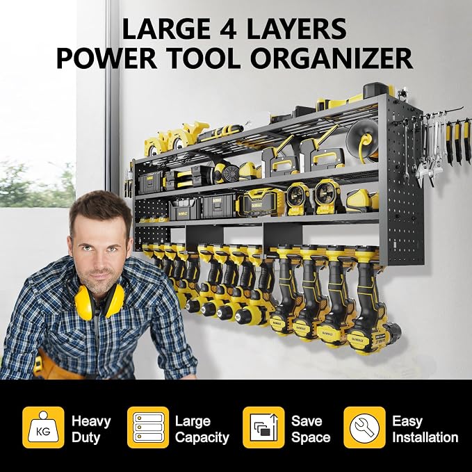 49" W Large Power Tool Organizer Wall Mount, 4 Layer Heavy Duty Metal Tool - Image 2