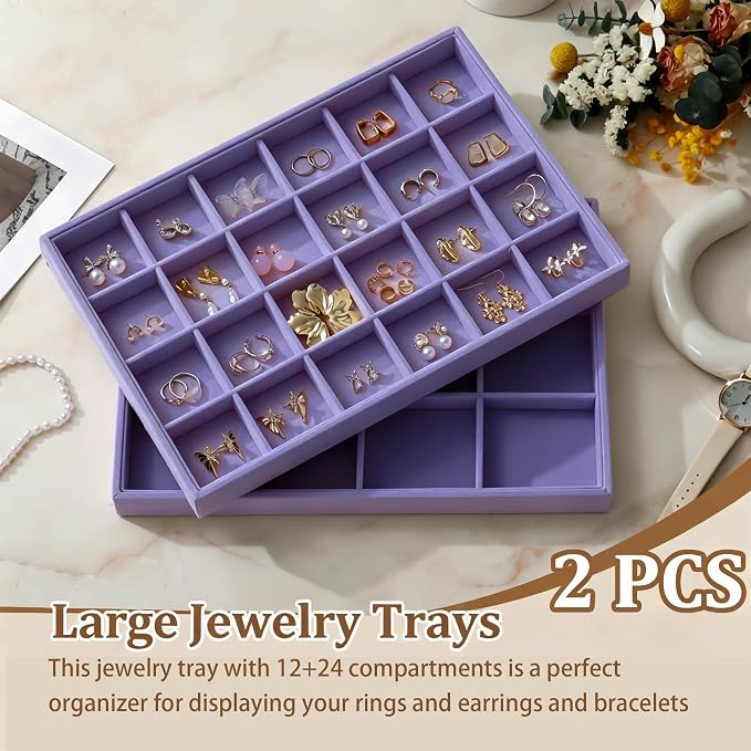 Large Velvet Jewelry Tray 2 Pack Stackable Jewelry Display Drawer Inserts Trays - Image 2