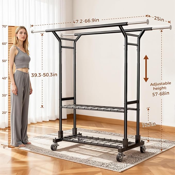 Luxspire Heavy Duty Clothes Rack Load 650 LBS, Double Rod Clothing Racks - Image 6