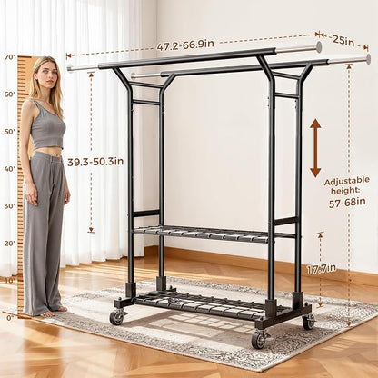 Luxspire Heavy Duty Clothes Rack Load 650 LBS, Double Rod Clothing Racks - Image 6