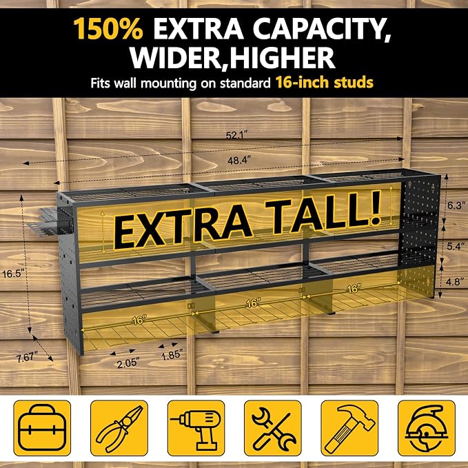 49" W Large Power Tool Organizer Wall Mount, 4 Layer Heavy Duty Metal Tool - Image 3