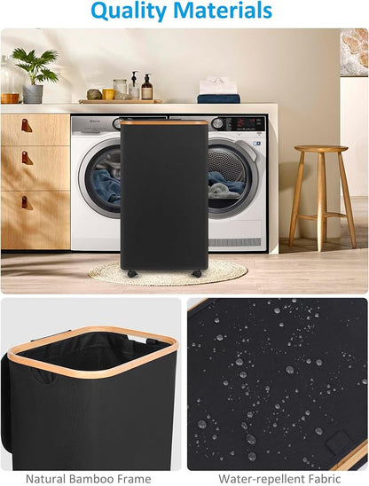 efluky Laundry Basket with Wheels, Tall Rolling Laundry Hamper with Lid and - Image 7