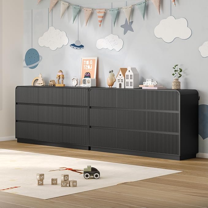 Dresser for Bedroom with 9 Drawers, Fluted Chest of Drawers with Round Curved - Image 6