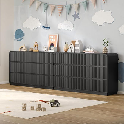 Dresser for Bedroom with 9 Drawers, Fluted Chest of Drawers with Round Curved - Image 6