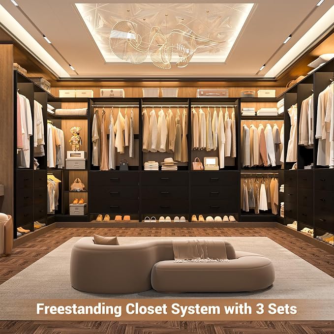 Aheaplus Closet System with 3 Drawers, 2 Hanging Rods & Corner Tower, Corner - Image 5