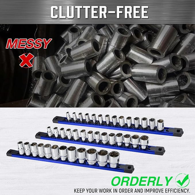 ALOANES 6-Piece Magnetic Socket Organizer, Heavy Duty Aluminum Socket Rails - Image 6