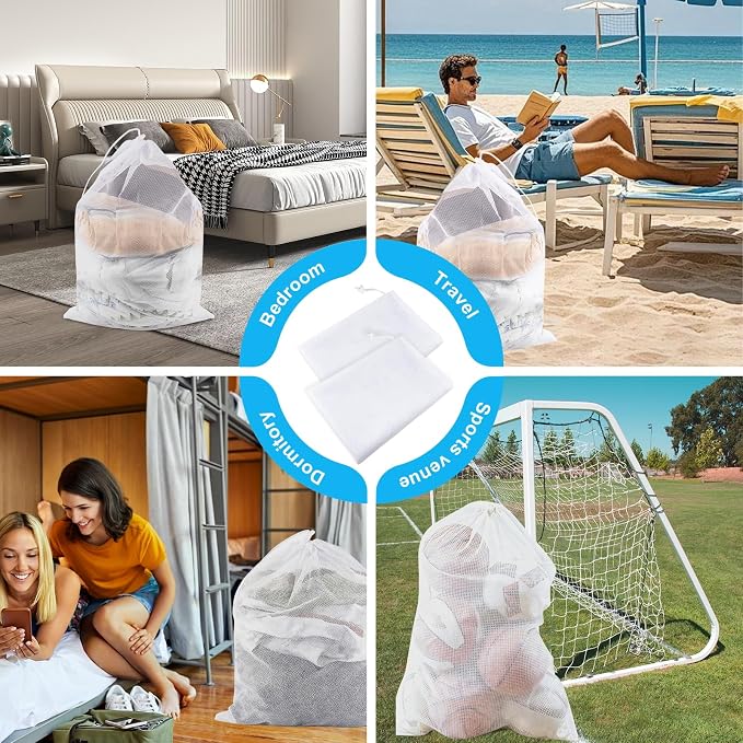2 Pack Large Mesh Laundry Bags, Machine Washable Laundry Bag - Image 6