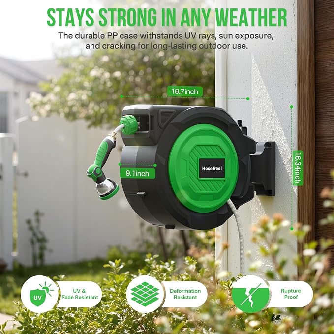 Retractable Garden Hose Reel, 1/2 in x 100 ft Automatic Slow Rewind System & - Image 9