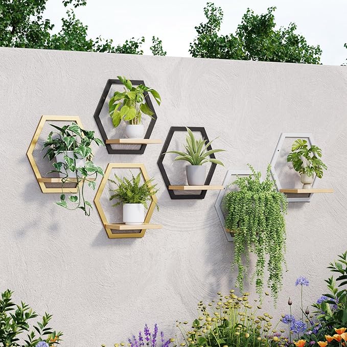 2 Pack Solid Wood & Metal Framework Wall Plant Stands, 9 inch Natural Wood - Image 6