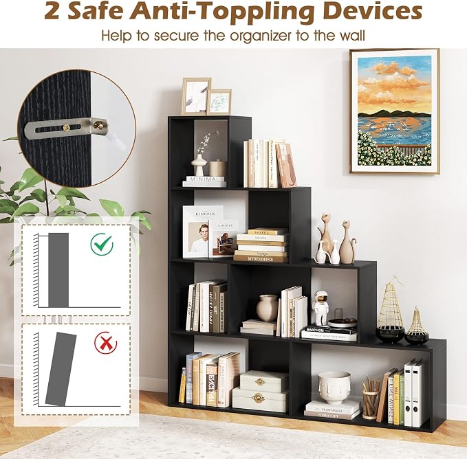 Tangkula 4-Tier Stepped Bookshelf, Freestanding 6 Cubes Ladder Bookcase - Image 7