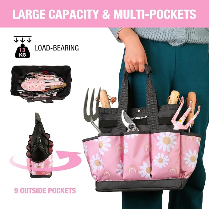 WORKPRO Garden Tool Bag, 9 Pockets Gardening Bag, Heavy Duty Oxford Garden Tote - Image 5