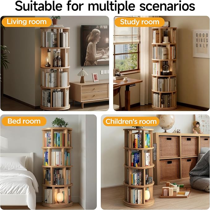Rotating Bookshelf Tower, 4 Tier Vertical Rotate Turning Spiral Corner Organizer - Image 9