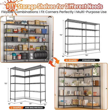 70" W Storage Shelves 1430 LBS Heavy Duty Wire Shelving, 5 Tier Adjustable - Image 4