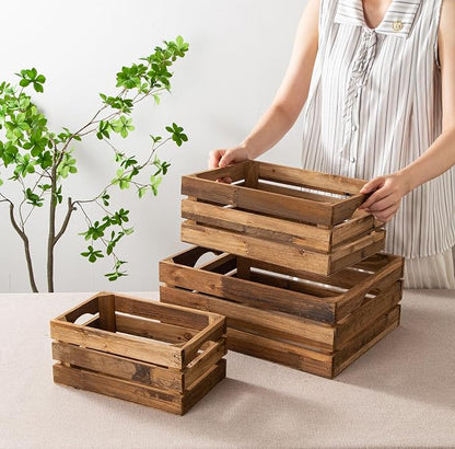 Set of 3 Nesting Wooden Crates, Rustic Wooden Storage Container Boxes - Image 9