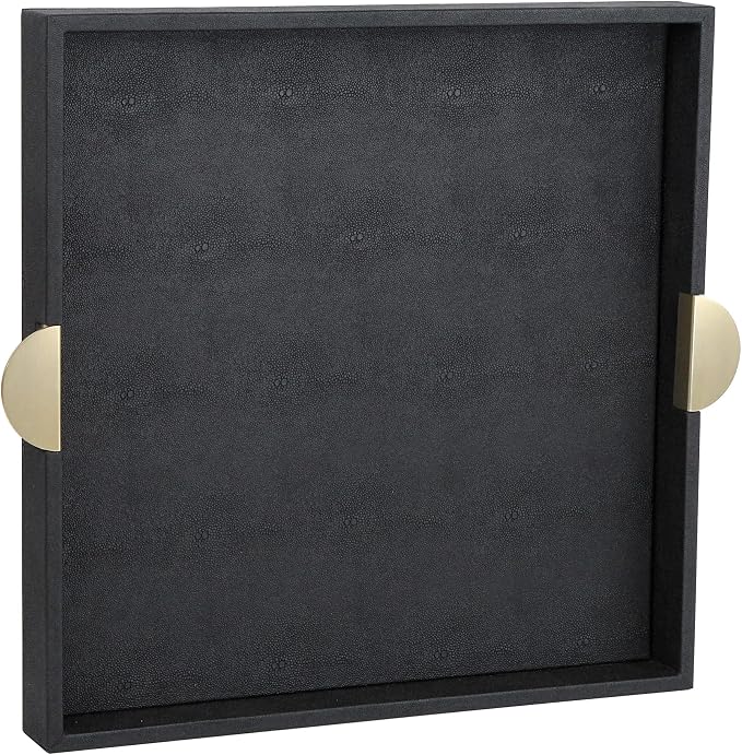 HofferRuffer Faux Leather Decorative Serving Tray, Elegant Coffee Table Ottoman by HofferRuffer