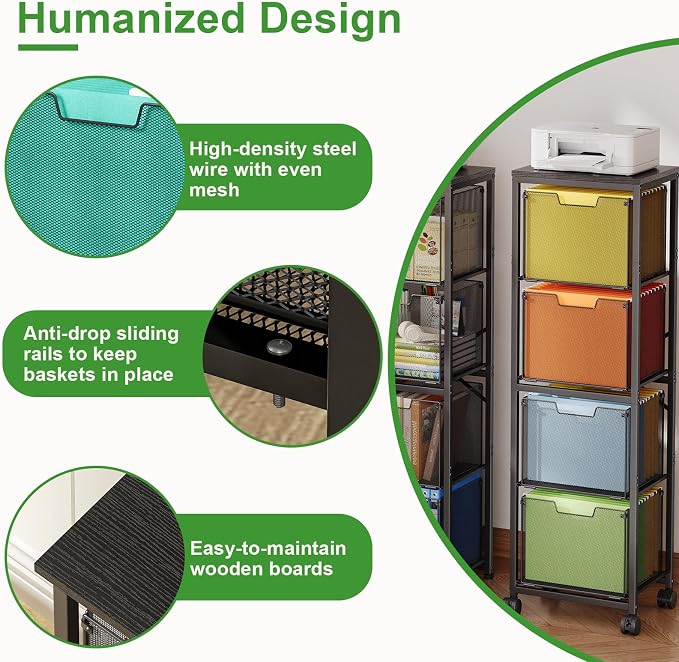 Sbanmao 4 Drawers File Cabinet, Vertical Filing Cabinets, Rolling File Cart - Image 9