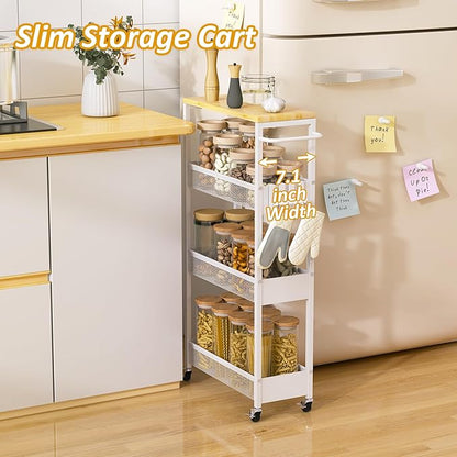 Vincona 7.1" Wide Slim Storage Cart on Wheels, 4 Tier Metal Narrow Rolling Cart - Image 2