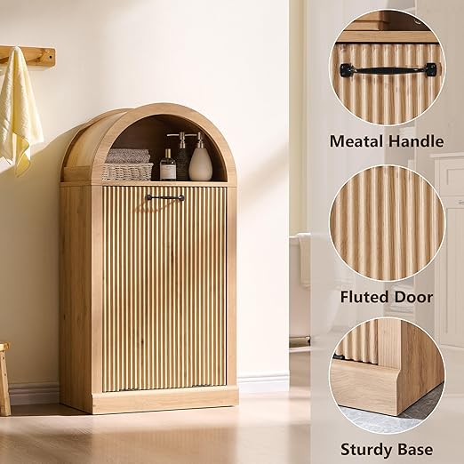 Arched Tilt-Out Trash Can Cabinet, Fluted 10 Gallon Trash Can - Image 3