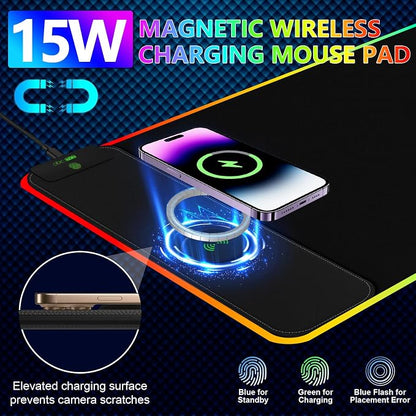 Magnetic Wireless Charging RGB Mouse Pad, 31.5'' x 11.8'' Large LED Gaming Desk - Image 2