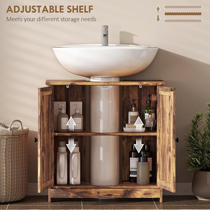HOMCOM Under Sink Bathroom Cabinet, Pedestal Sink Storage Cabinet - Image 5