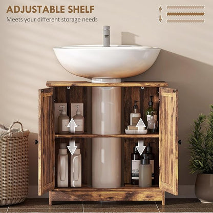 HOMCOM Under Sink Bathroom Cabinet, Pedestal Sink Storage Cabinet - Image 5