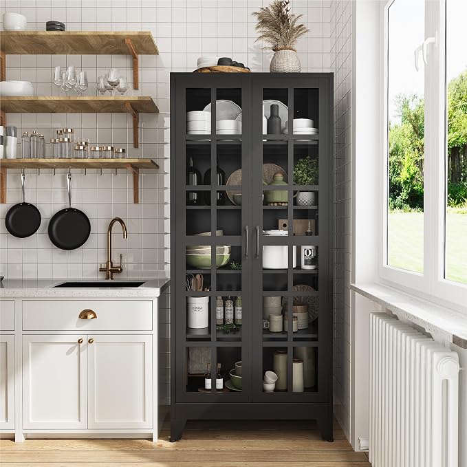 COFaR 71" Black Metal Pantry Cabinet - Image 3