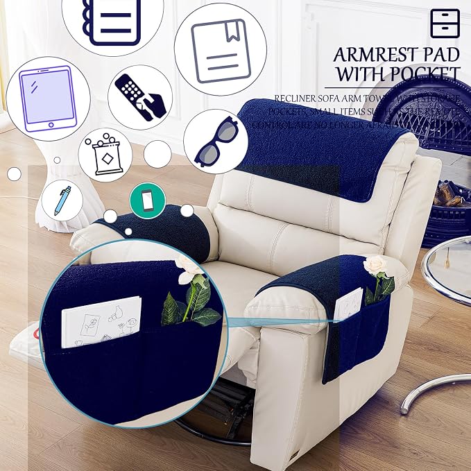 Armrest Cover, Recliner Chair Protector, Furniture Protector Slip, Side Storage - Image 3