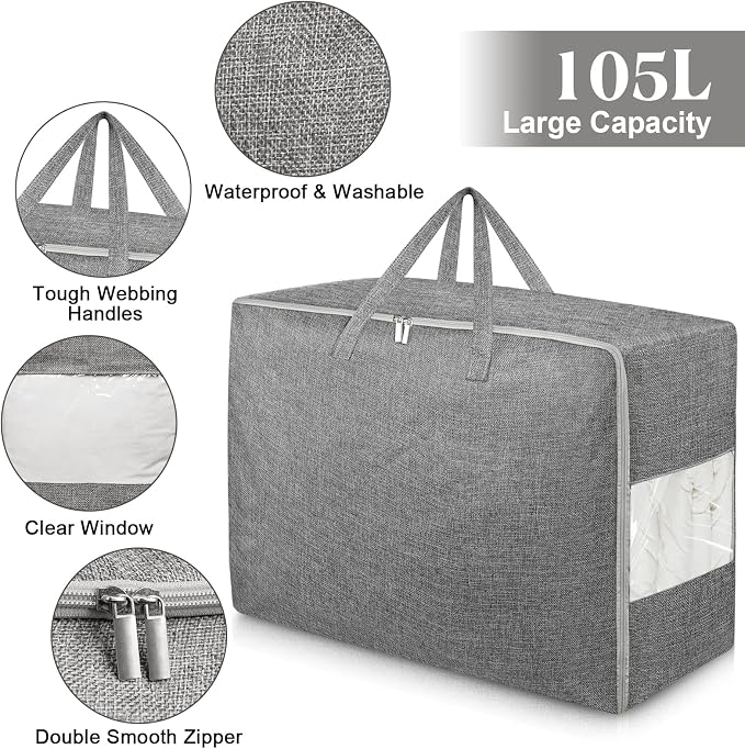 6Pack 105L Extra Large Storage Bags, Folding Moving Comforter Blanket Storage - Image 3