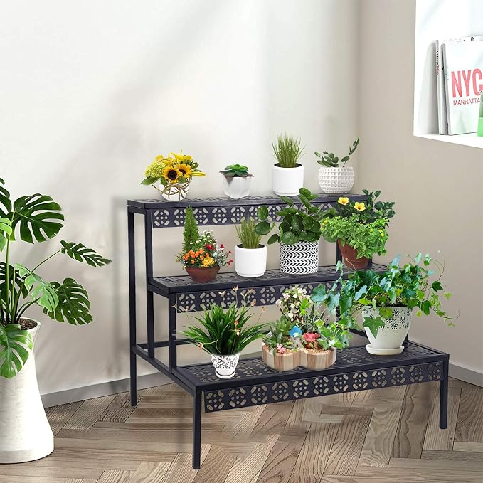 Garden 4 you 3 Tiers Metal Plant Stand, Rectangular Ladder Flower Pots Outdoor - Image 2